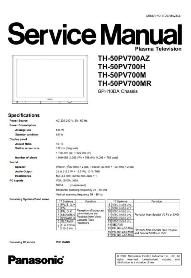 GPH10DA_TH-50PV700AZ, TH-50PV700H, TH-50PV700M, TH-50PV700MR